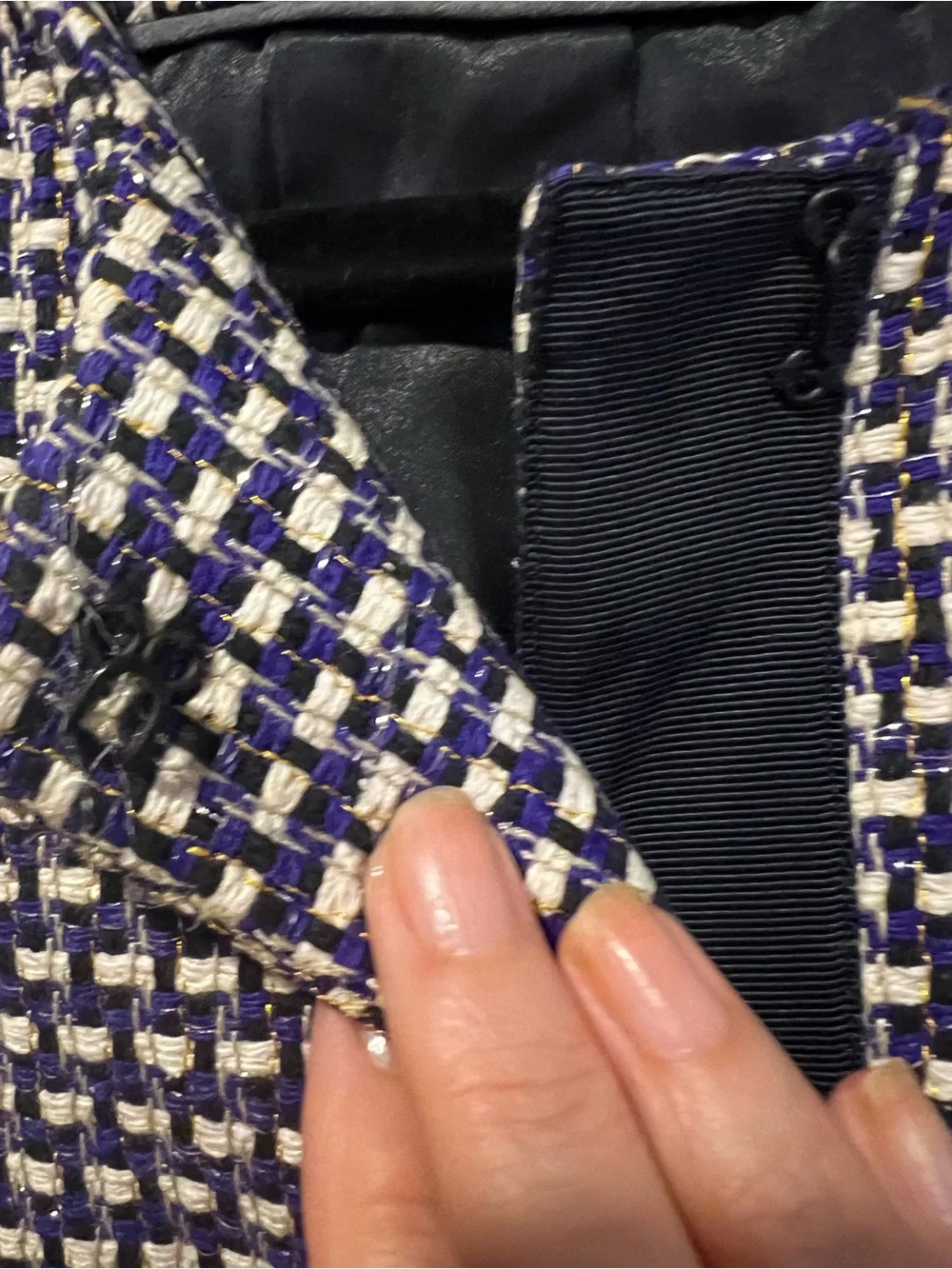 J. Crew Metallic Navy Silk blend Tweed collarless blazer size 0